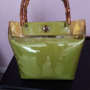 Fabulous Green Tote with Bamboo Handles